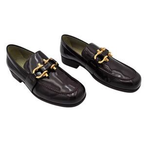Bottega Veneta Gold Buckle Madame Loafer Burgundy Patent Leather Size 38 US 8
